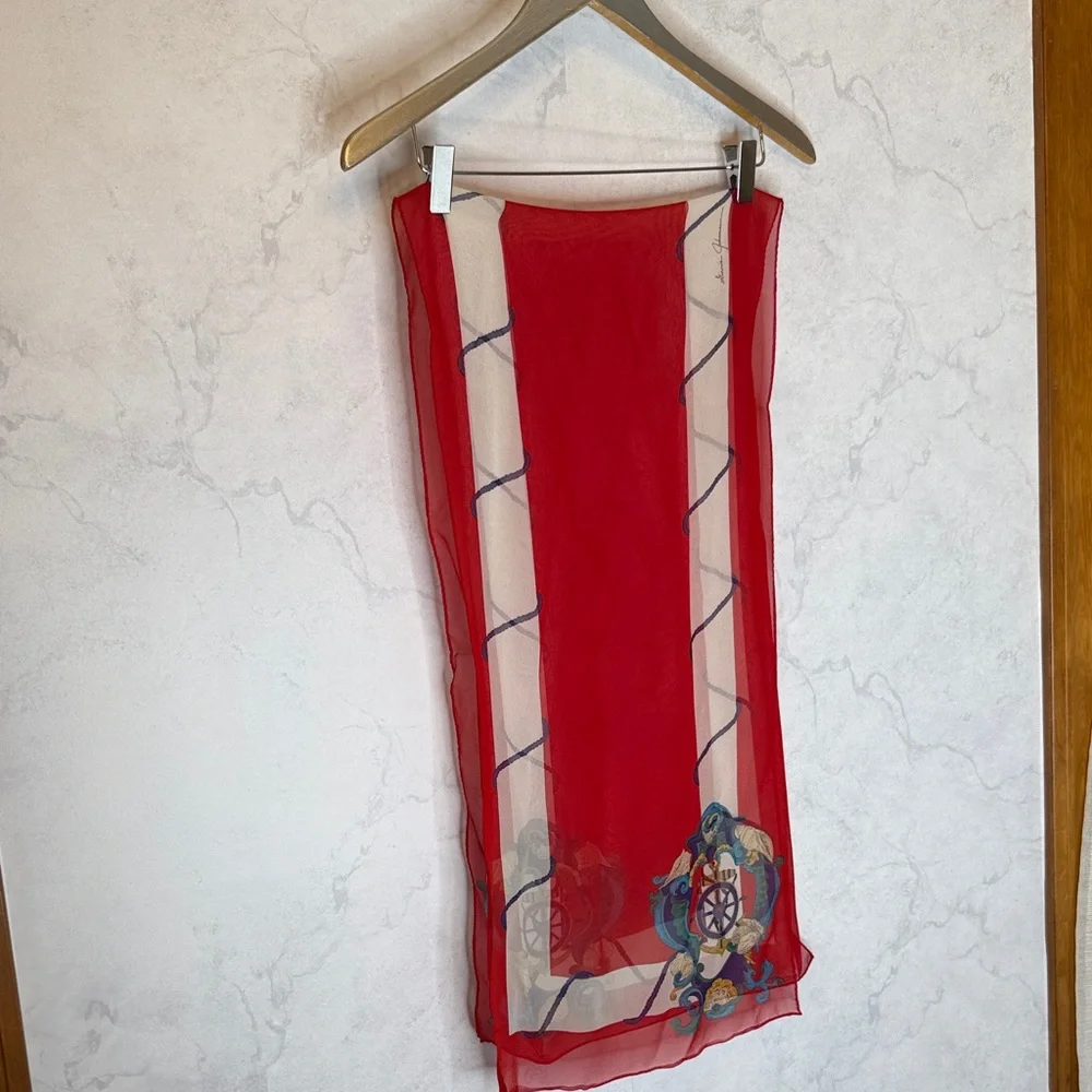 Vintage red & white nautical silk scarf
